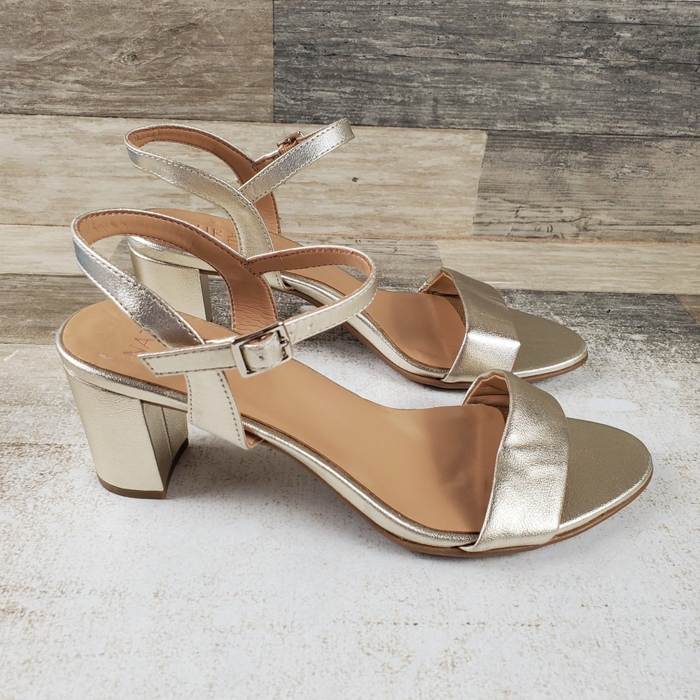 Naturalizer Bristol Womens Dress Sandal Sz 9 M Champagne Faux Leather Block Heel